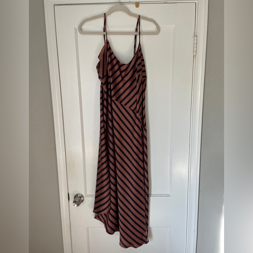 A New Day asymmetrical satin dress in pinkish orange with black stripes - Picture 6 of 6